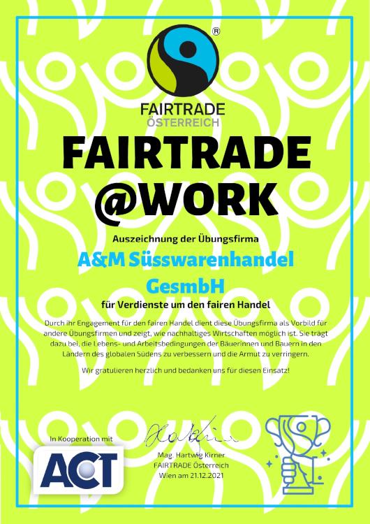 Fairtrade-Zertifizierung für Übungsfirma A&M Süßwarenhandel GmbH